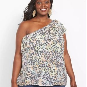Lane Bryant One-Shoulder Ruffle-Front Top Blouse Sz 18